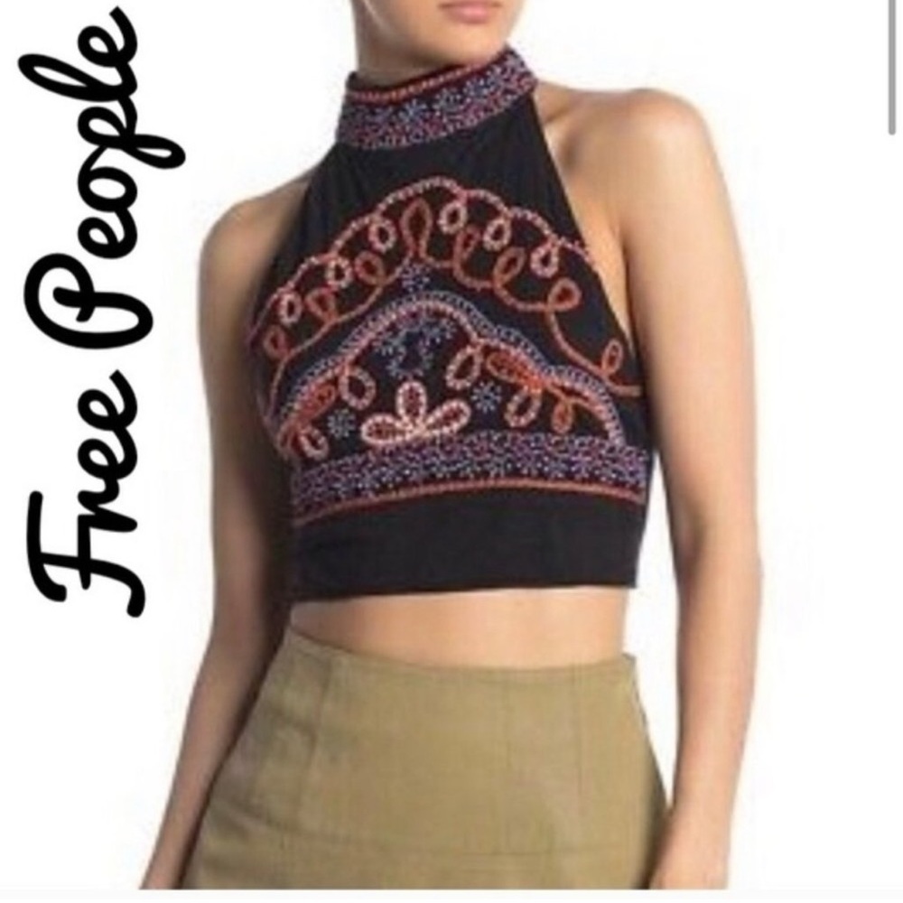 Free People Goa Embroidered Tank - GOA Black M ✨brand new✨